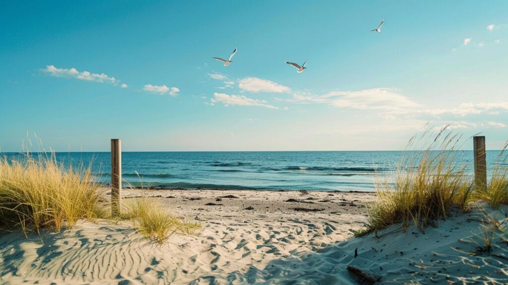 Familie genießt sonnigen Tag am Föhr Strand mit bunten Strandkörben im Hintergrund