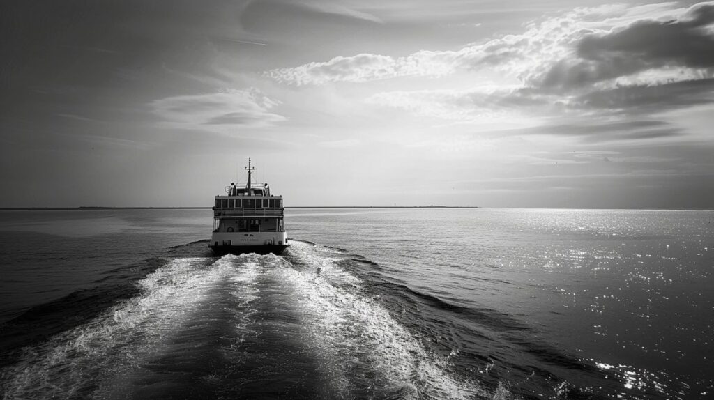 Fähre Dagebüll Föhr beim Einlaufen in den Hafen bei Sonnenuntergang