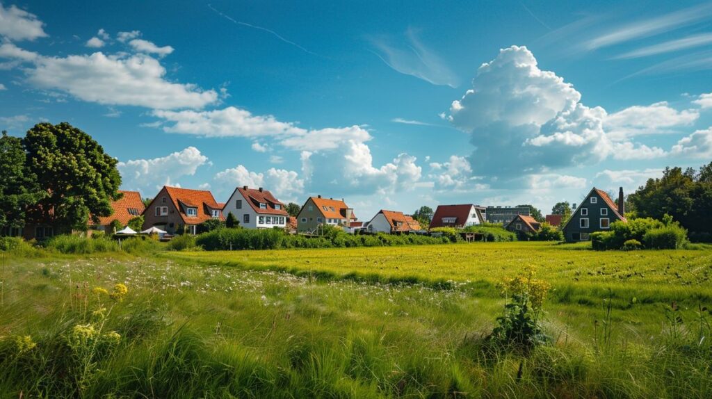 Idyllischer Sonnenuntergang über den Feldern von Föhr Borgsum mit leuchtendem Himmel