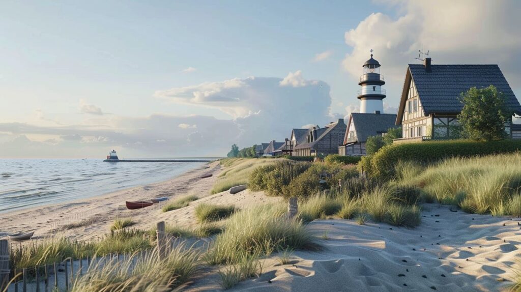 Sonnenuntergang am Strand der Insel Föhr mit sanften Wellen und farbenfrohem Himmel