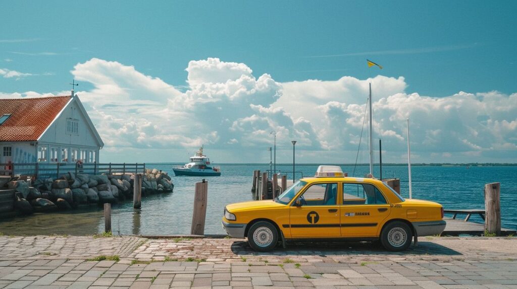 Taxi Föhr wartet an einer belebten Straße auf Fahrgäste