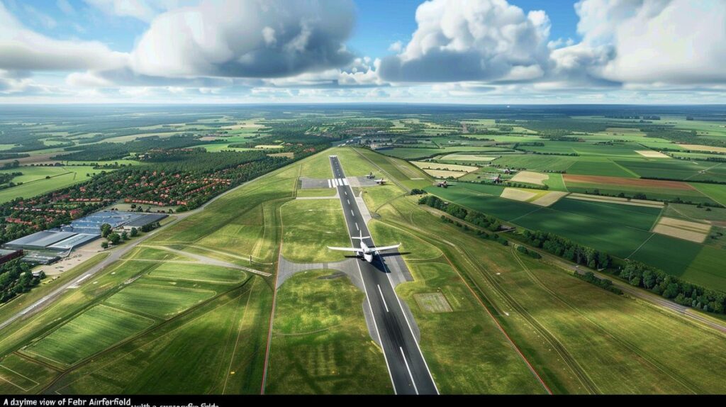 Kleine Flugzeuge geparkt am Flugplatz Föhr unter einem klaren blauen Himmel