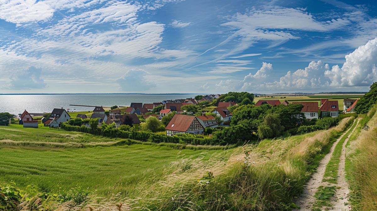 Blick auf die malerische Küstenlandschaft und Leuchtturm auf Föhr, perfekt für Besucher, die Föhr Sehenswürdigkeiten erkunden möchten