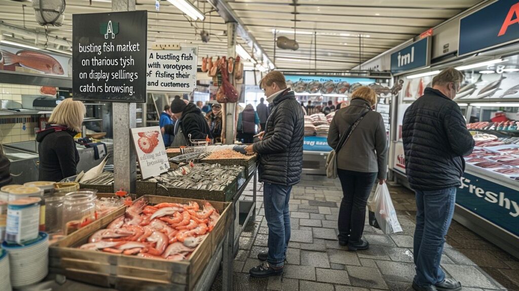 Lebendiger Fischmarkt Föhr mit frischen Meeresfrüchten und lokalen Fischern