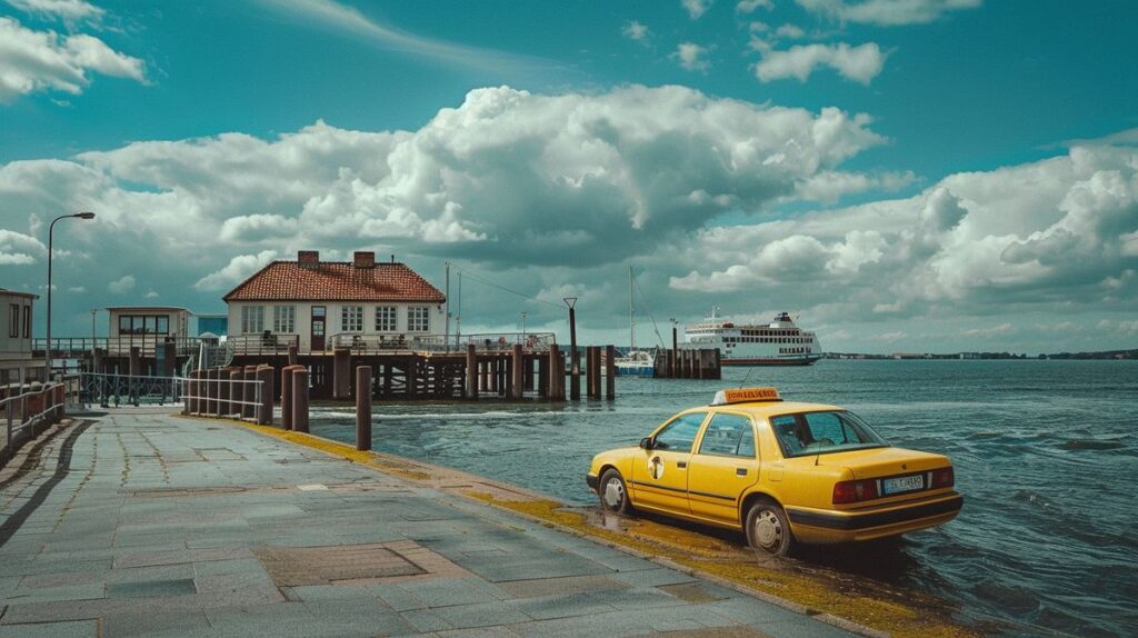 Taxi Föhr wartet vor malerischer Küstenlandschaft auf Föhr