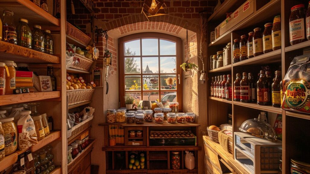 Frisch gebackenes Brot und lokale Käsesorten in der Speisekammer Föhr