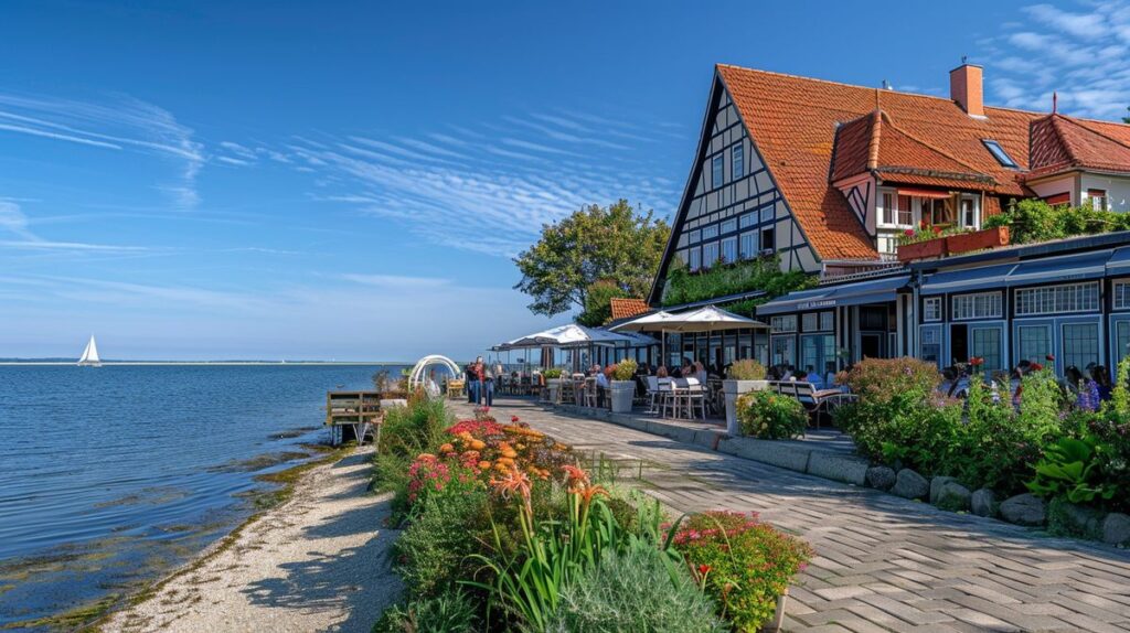 Frische Meeresfrüchte und Wein auf einem Tisch im Gosch Föhr Restaurant