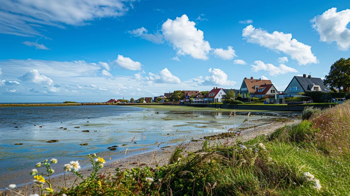 Blick auf den malerischen Strand und das ruhige Meer bei Sonnenuntergang in Föhr Dunsum