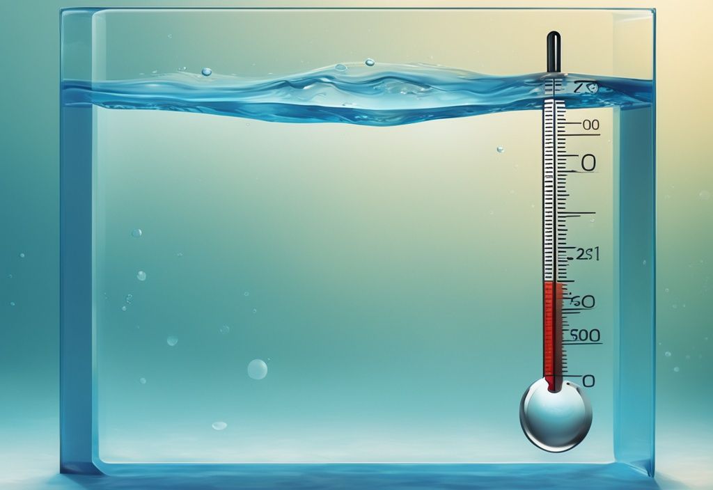 Realistische Illustration eines Thermometers im kristallklaren Wasser von Föhr, das die Wassertemperatur anzeigt, mit blauem Farbthema.