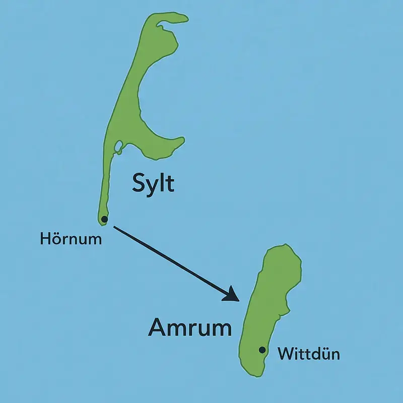 Zeichnung der Fährverbindung von Sylt nach Amrum.