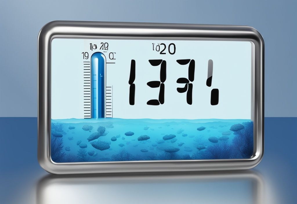 Realistische Illustration eines Thermometers im klaren Wasser von Föhr, das die aktuelle Wassertemperatur auf Föhr anzeigt, mit blauem Farbthema.