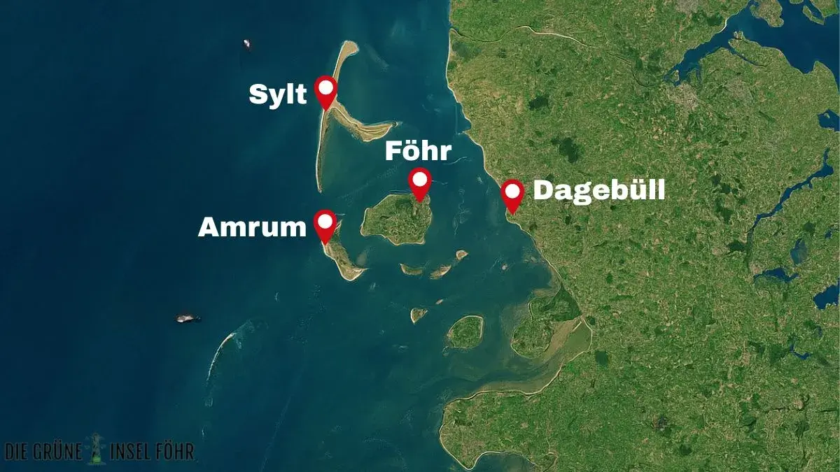 Satellitenkarte mit Einzeichnung von Amrum.