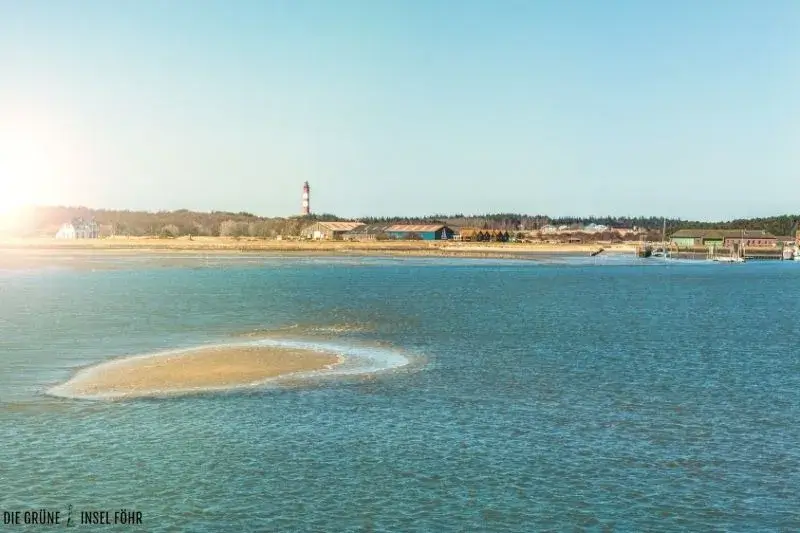 Die Küste, der Leuchtturm und Hafen von Amrum.