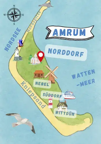 Norddorf auf der Insel Amrum eingezeichnet.